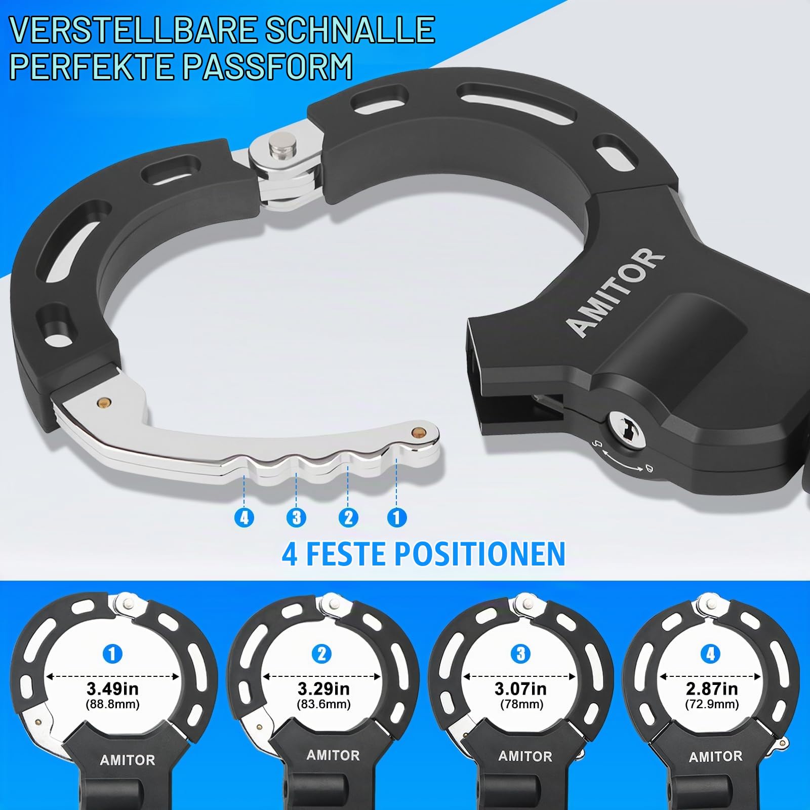 Handschellenschloss E Scooter Schloss mit Tasche 3L Leicht für Xiaomi Segway Ninebot, 8MM Anti-Diebstahlkette Schloss für E Scooter Fahrrad E-Bike, mit Silikonschutz & Unzerstörbarem Schlüssel