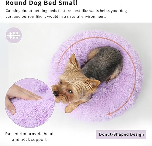 Miniatura 3 de Cama de felpa púrpura para perros extra pequeña lavable, cama calmante princesa para perros pequeños de 15 pulgadas, cama suave y redonda para