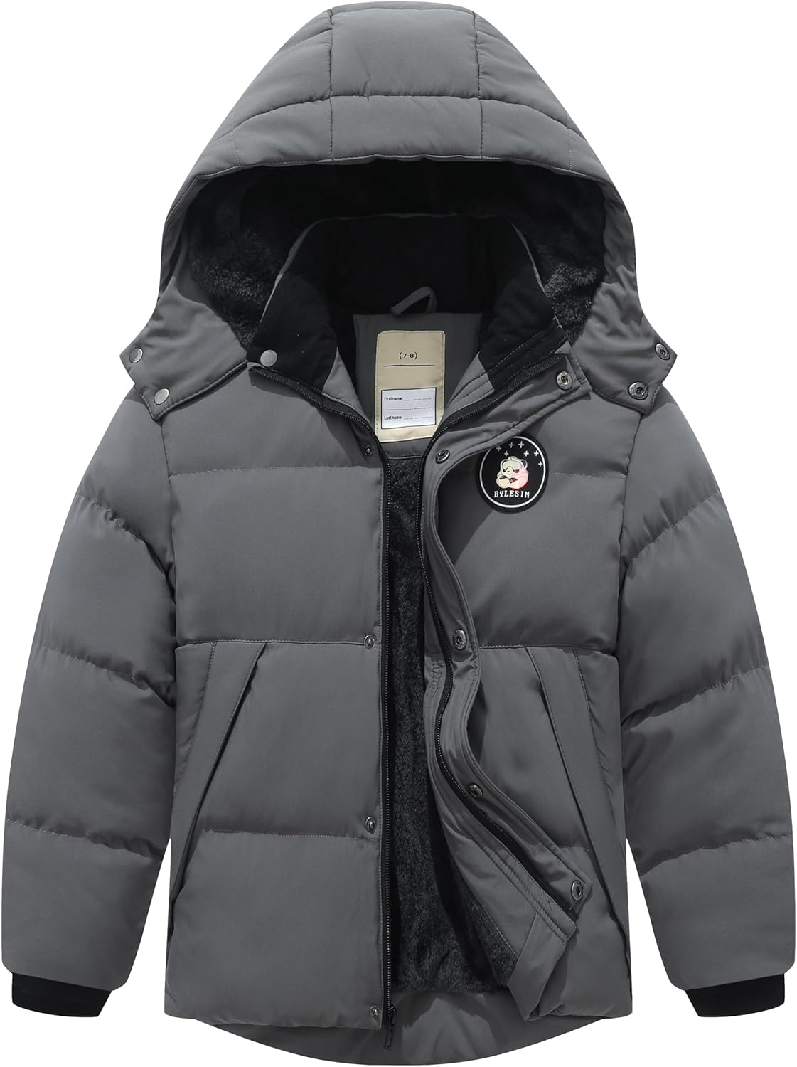 BYLESIN Kids Boy's Winter Waterproof Puffy Cotton Jacket Fleece Lined Lightweight Down Coat Thick Hooded Outdoor Coat