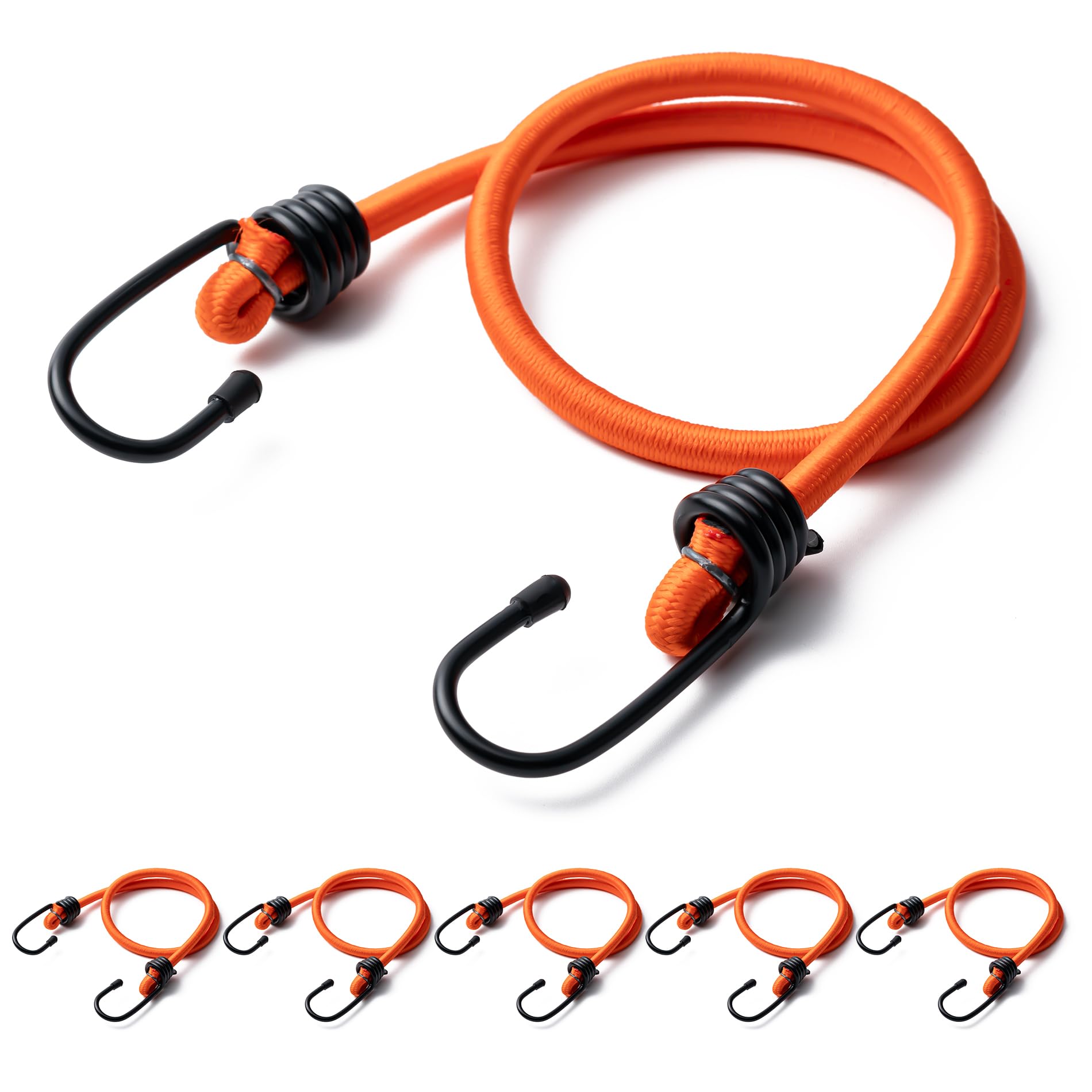 Aegero 18inch Bungee Cords with Hooks,6Pcs Heavy Duty Extra Strong Outdoor Elastic Rope,Multi-Purpose Elastic Bungee Straps for Luggage,Camping,Tarps,Bike Rack,Outdoor Tent,Weatherproof（Orange）