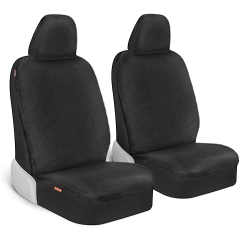 Carbella Sheepskin Car Seat Covers, 2-Pack Faux Fur, Front Seats Only, Cute Automotive Seat Covers For Cars (Black)