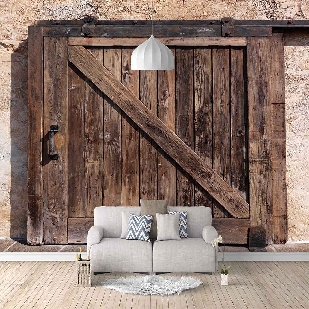 Wandbild Tapete 3D Vintage Schäbige Holztür Braun Wandbilder 3D-Tapete Schlafzimmer Wohnzimmer Tv Dekoration Wandtuch Fresko Für Bürohotel Bekleidungsgeschäft Wandhintergrund Wandposter 350x256 cm