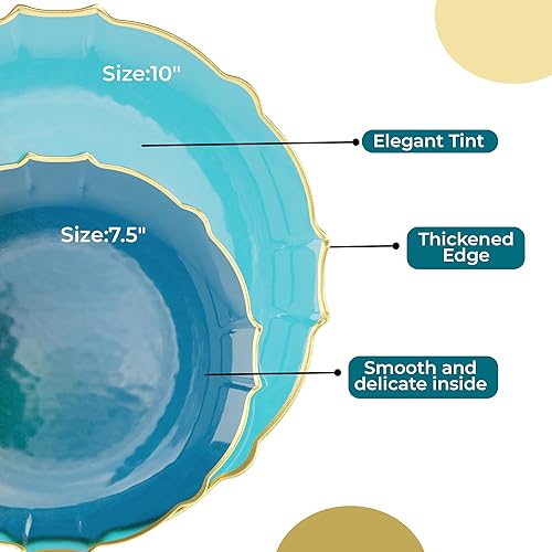 Miniatura 2 de Exquisite Platos tintados, 80 platos desechables de plástico para fiestas para 40 invitados, 40 x 7.5 platos de postre y 40 x 10 platos finos y