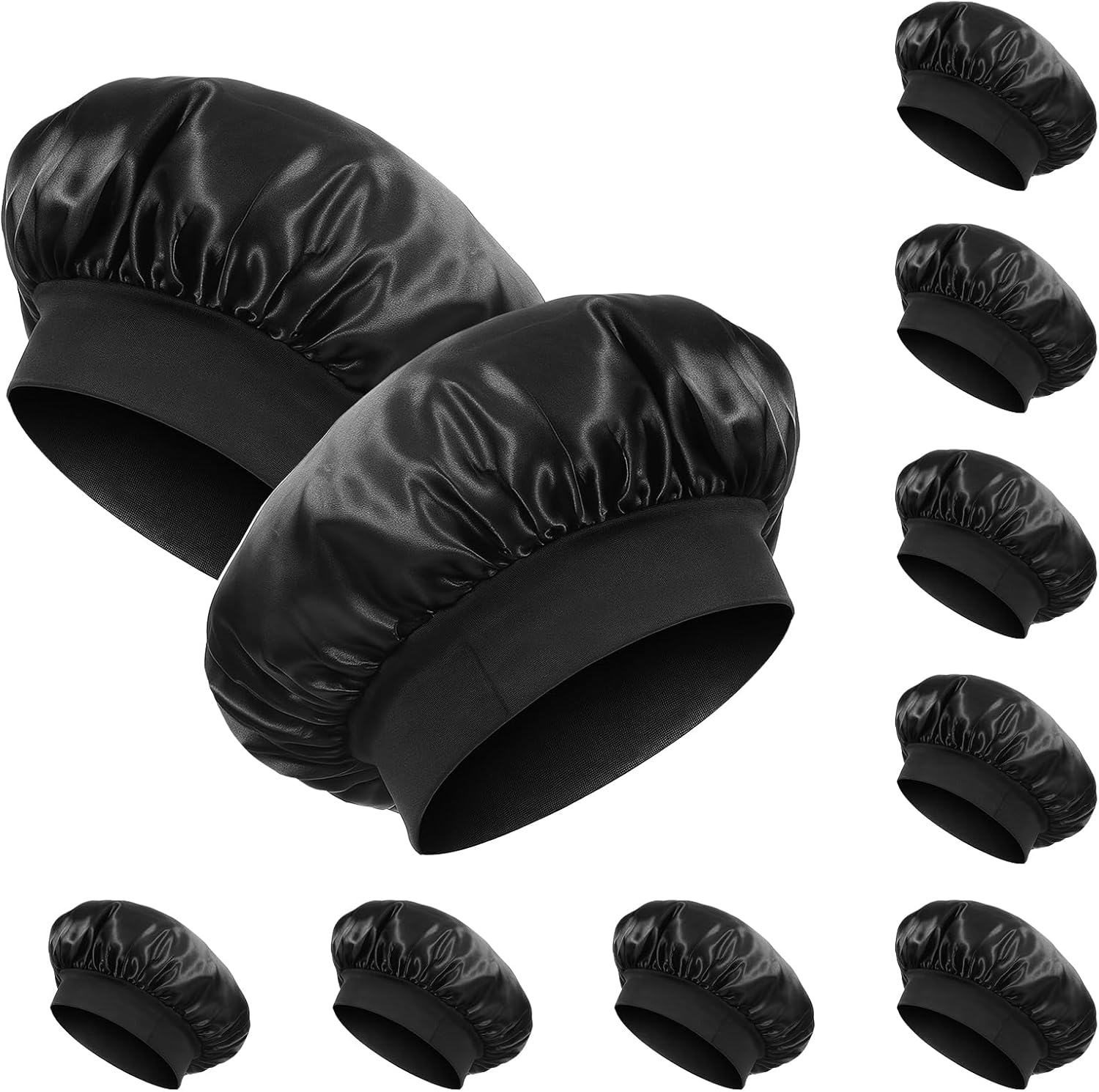 10 PCS Bonnet for Sleeping Men, Silk Bonnets for Women Bulk Elastic Satin Bonnet for Curly Hair Silk Bonnets for Black Women and Men with Curly Hair and Nightcaps-Black