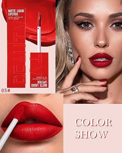 Miniatura 10 de Lápiz labial líquido mate para mujer, 1 pieza de tinte de labios de color altamente pigmentado, brillo labial mate súper terciopelo, hasta 16 horas