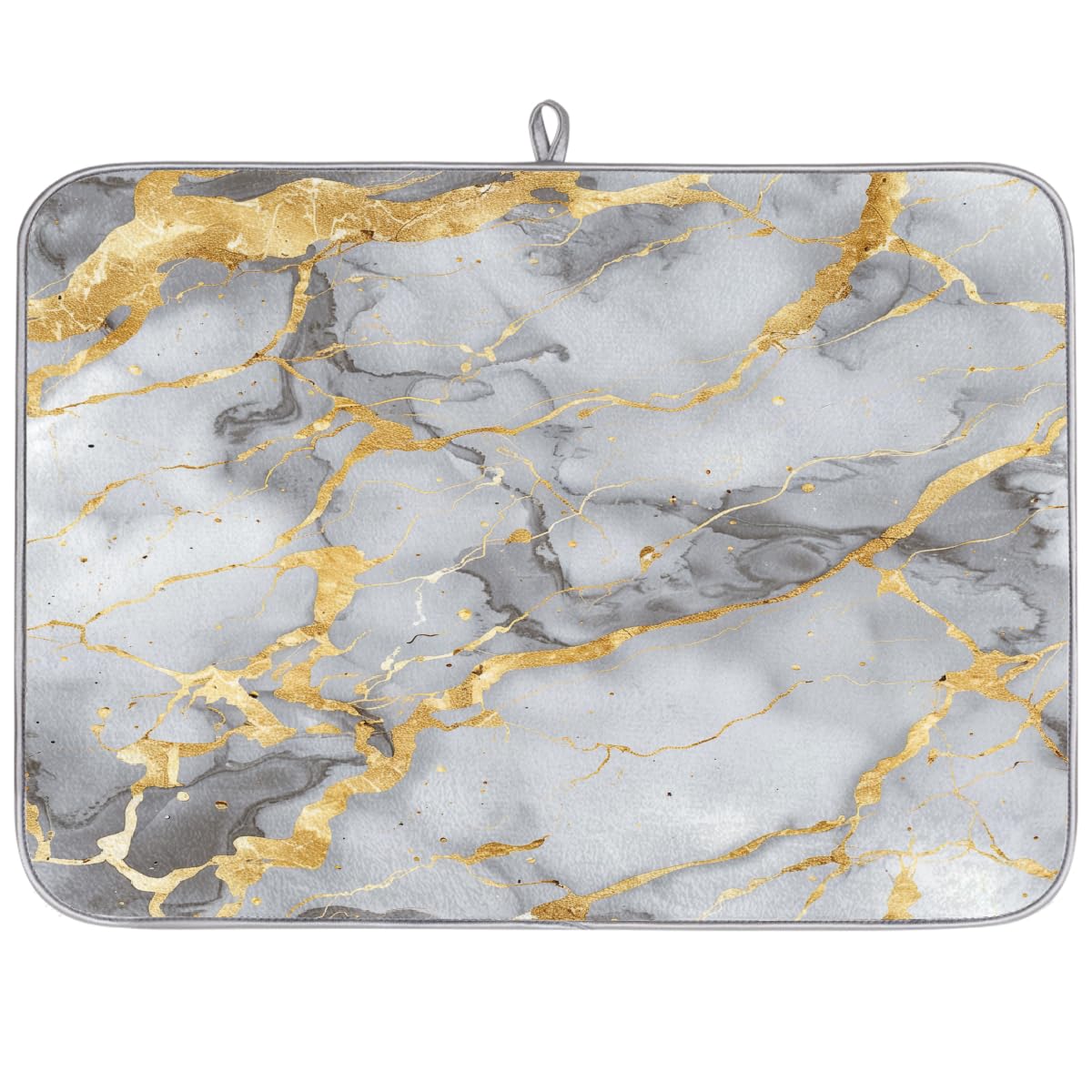 Dish Drying Mat for Kitchen Counter, Modern Abstract Art Golden Grey Marble Pattern 24x18 Inch Absorbent Microfiber Drying Pad Coffee Bar Mat