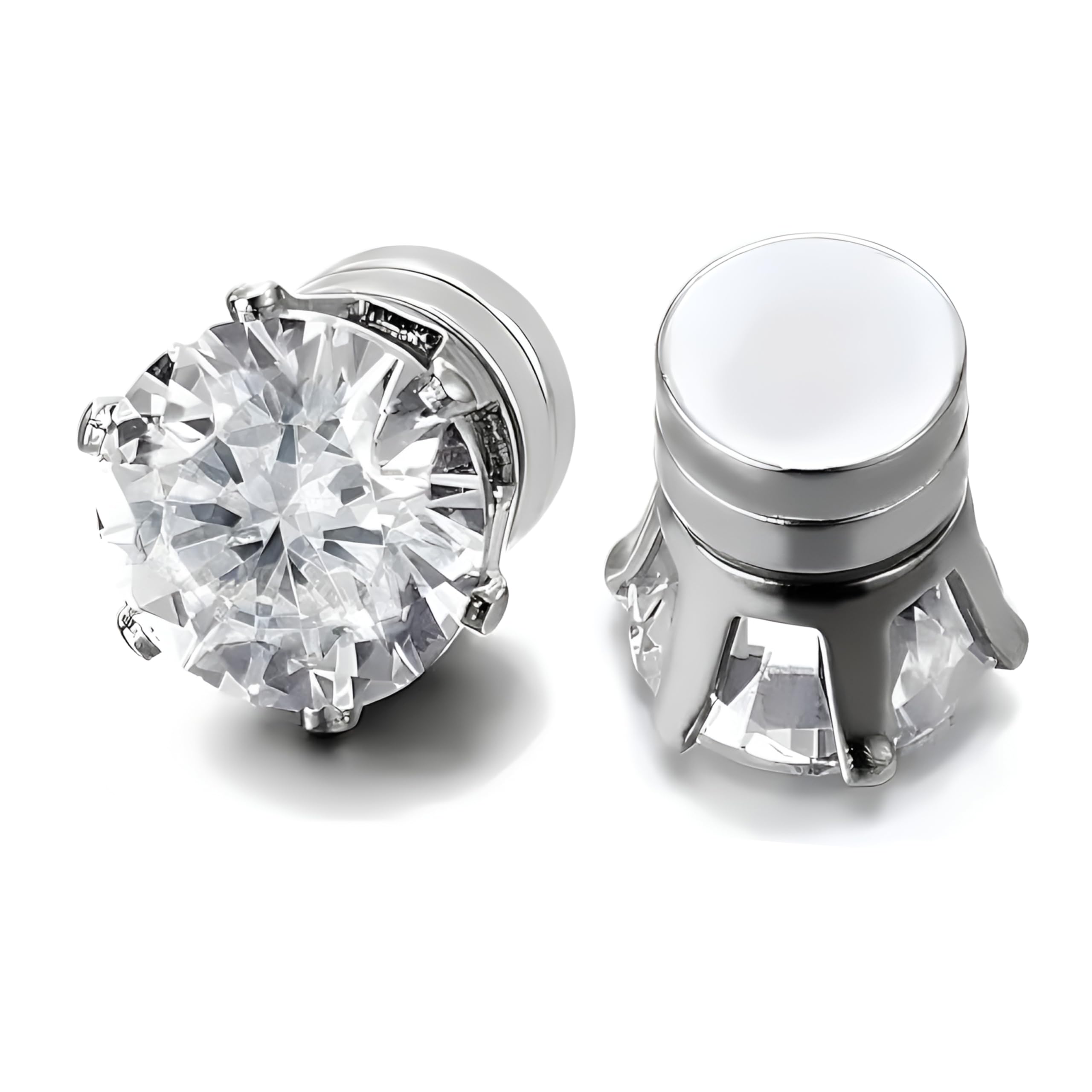 Orecchini Uomo Diamante,Magneti Orecchini Finti Uomo Click-on Fake Piercing Finto Dilatatore Fake Plug,Argento Zirconi Simulato Diamante Brillanti
