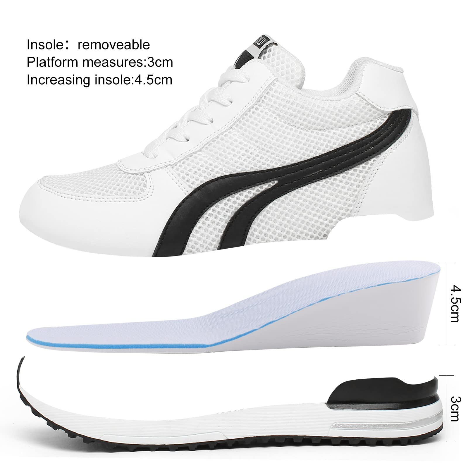 AONEGOLD® Sneakers Zeppa Interna Donna Scarpe da Ginnastica Basse Sportive Fitness Tacco Zeppa 7 CM Nero Bianco Grigio