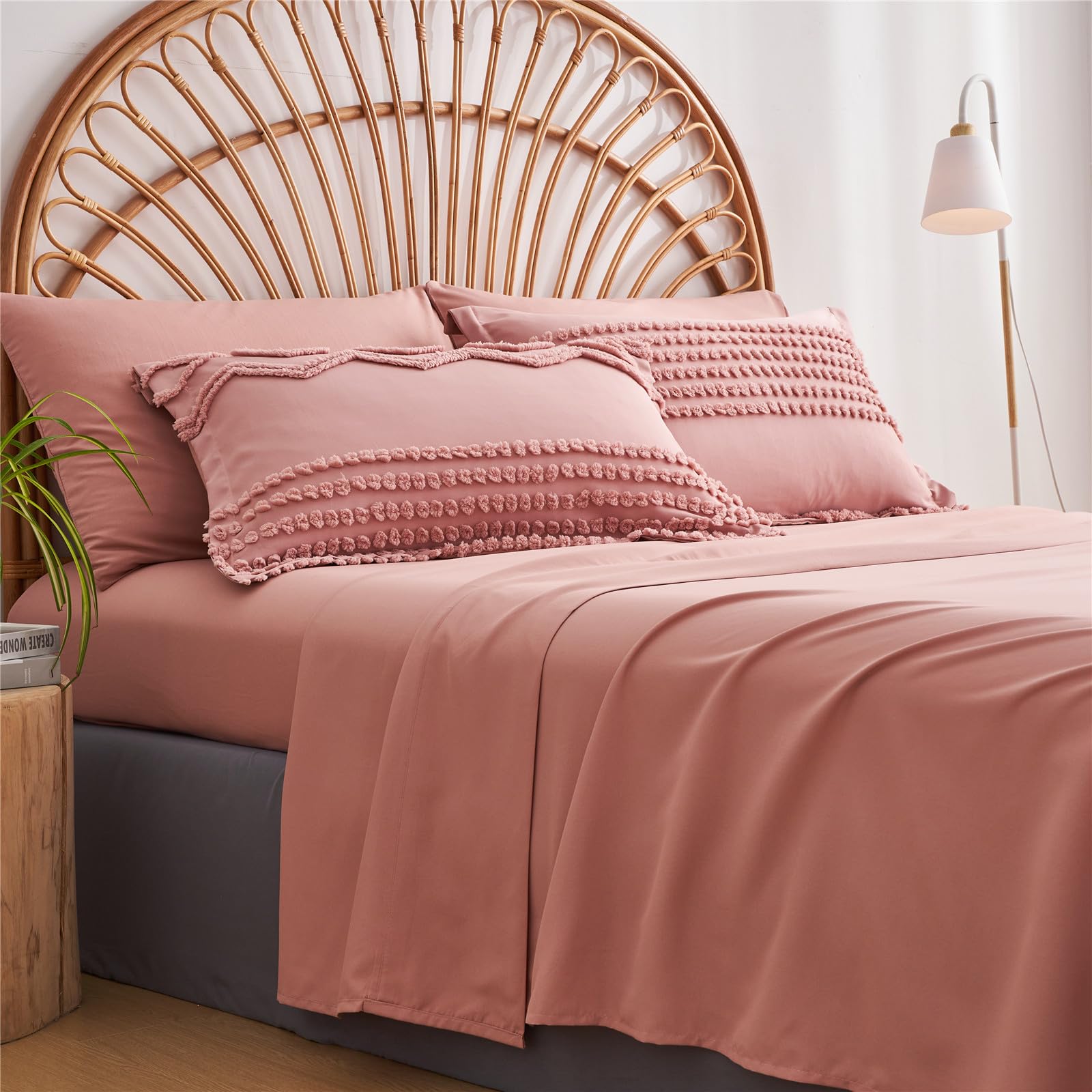 Sage Green Tufted Comforter Set Queen Size 7 Piece Bed in a Bag, Shabby Chic Boho Comforter and Sheet Set, Pom Pom Textured Bed Set, All Season Soft Microfiber Complete Bedding Set(Green,Queen): KAKIJUMN Blush Pink Tufted Comforter Set King Size 7 Piece Bed in a Bag, Shabby Chic Boho Comforter and Sheet Set, All Season Soft Microfiber Complete Bedding Set(Pink,King)