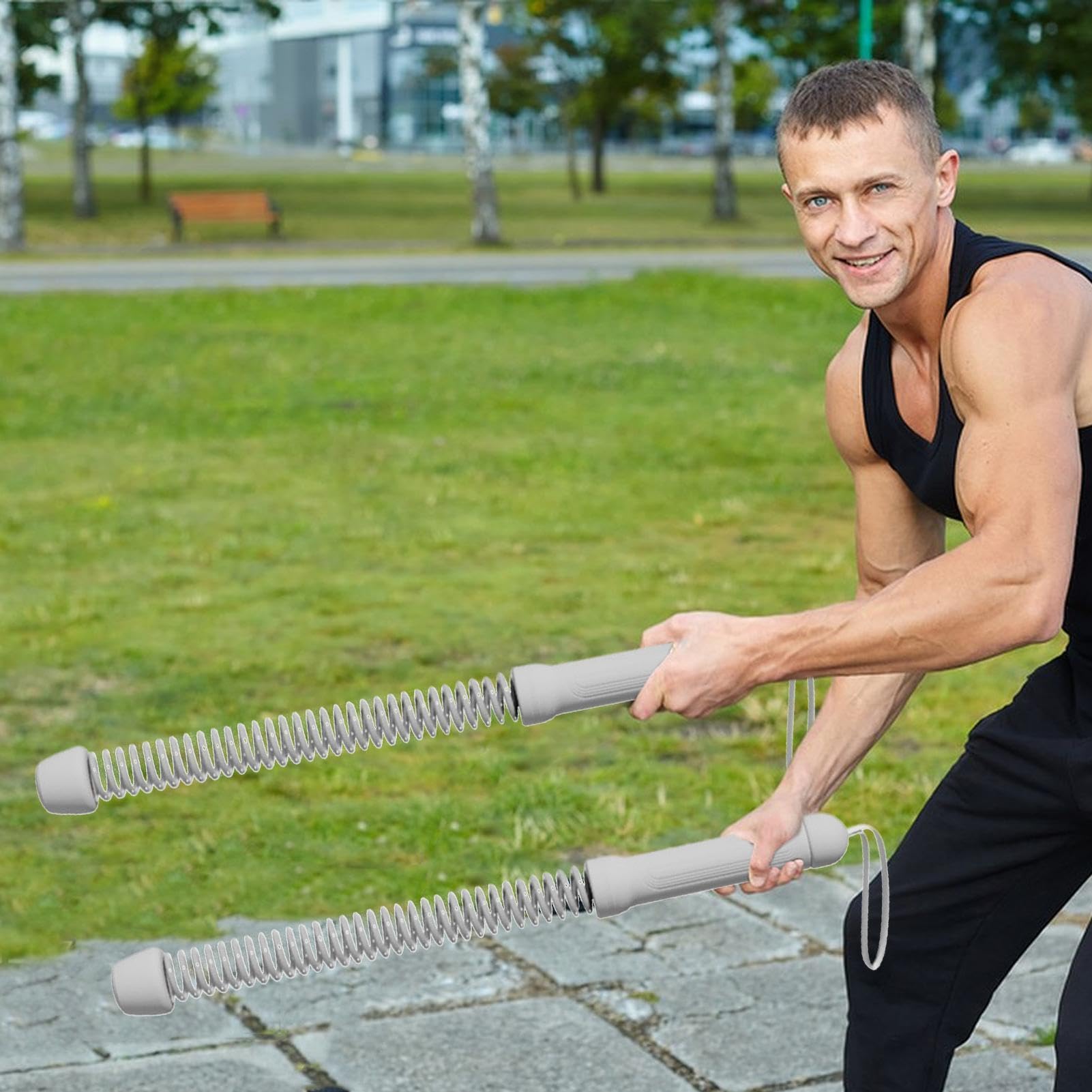 Para ejercicios de entrenamiento – Juego de batalla duraderos con barras de resorte de resistencia profesional para entrenamiento en casa, mango antideslizante + núcleo reforzado | Composi