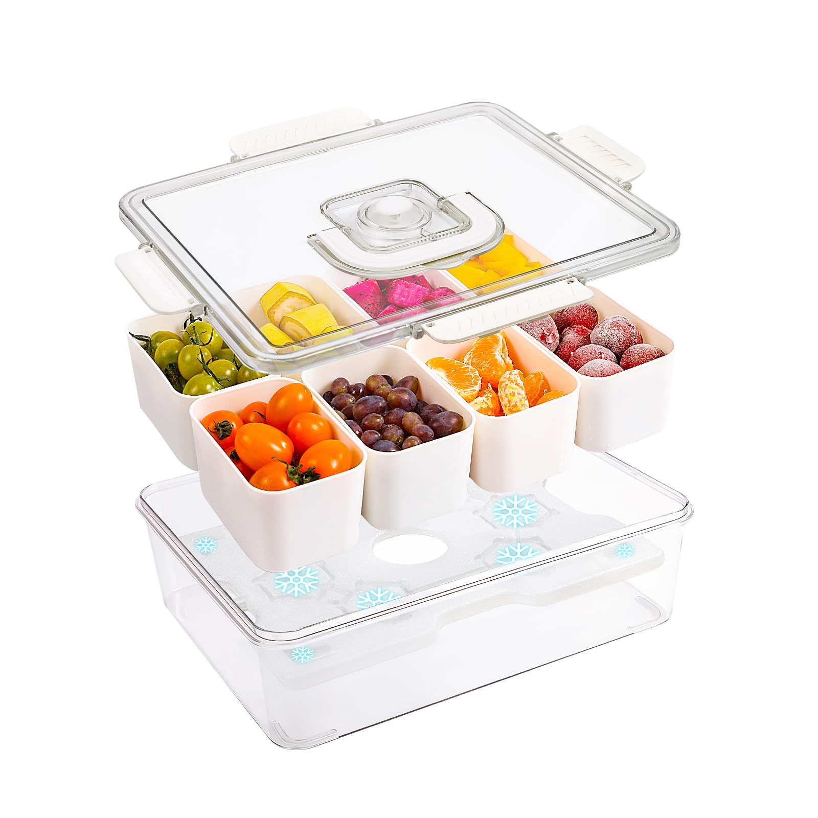 8-Compartment Divided Serving Tray With Lid - Portable Snack Platter Organizer, PET & PP Plastic - View #11
