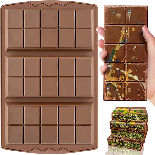 HKNMTT Chocolate Bar Mold Silicone, Large Stuffed Dubai Pistachio Deep Bar Moulds Kit 0.85 Inch Thick Big, Ideal for Homemade Making Candy Bar Bpa Free DIY