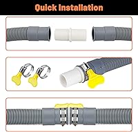 Vista 6 de GCGOODS Kit de manguera de drenaje de diseño de varios diámetros, extensión de manguera de drenaje flexible de 8 pies con 1 adaptador, 1 soporte