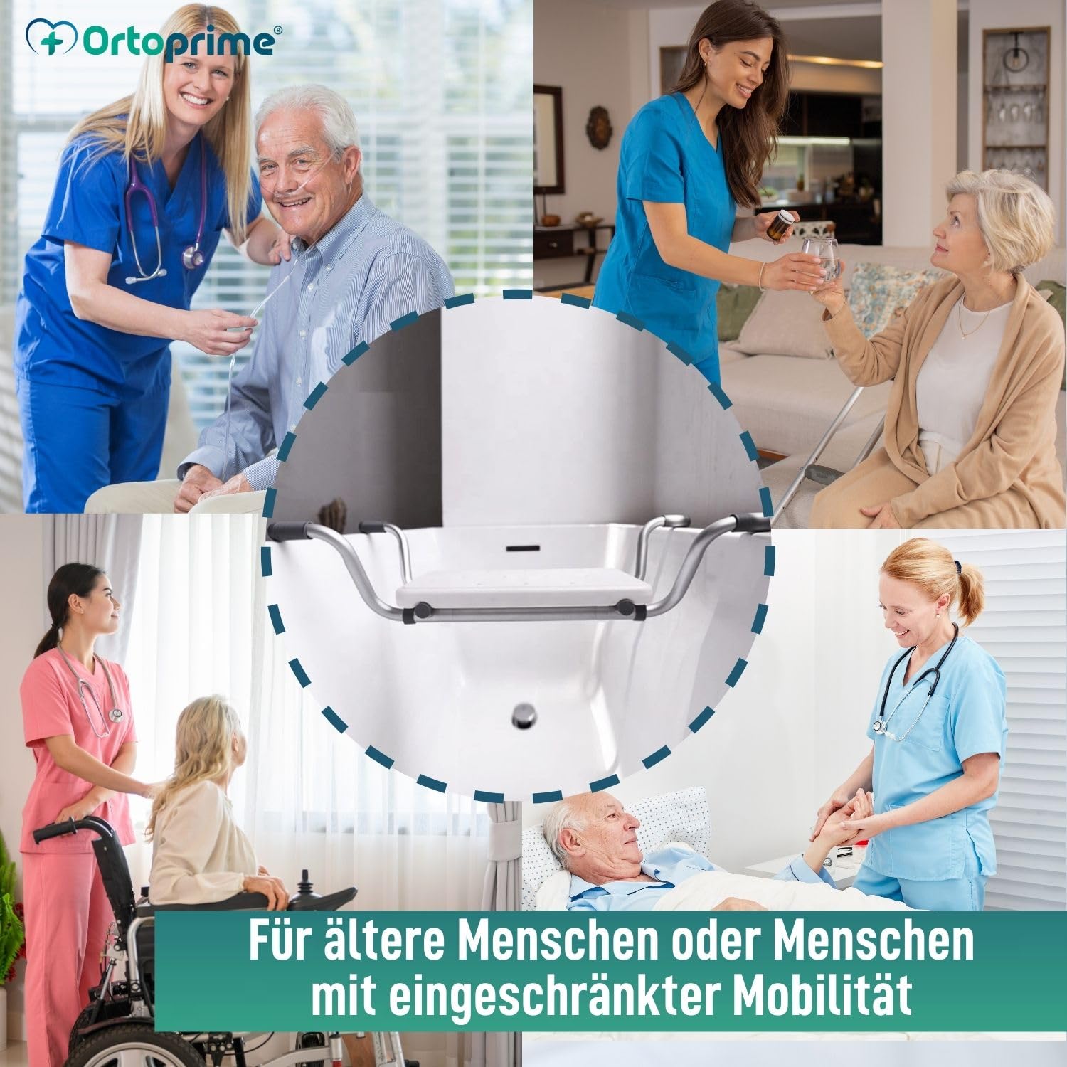 OrtoPrime Badewannensitz Senioren - Sitzbrett Badewanne - Badewannen Sitz für Senioren und Erwachsene - Antirutsch Badewannensitz - Badehilfen - Wannensitz Erwachsene - Badewannenbrett