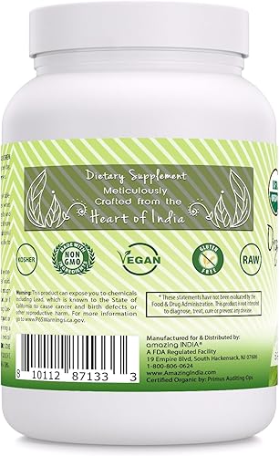 Miniatura 2 de Amazing India USDA - Suplemento en polvo de cáscara de psyllium entero orgánico 0.18 oz por porción Sin OMG Sin gluten Fabricado en Estados