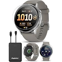PlayBetter Garmin Venu 4 Silver/Silver Gray, 45mm Fitness GPS Smartwatch Bundle - AMOLED Display, Built-in Flashlight, Long Battery Life Portable Charger & HD Screen Protectors