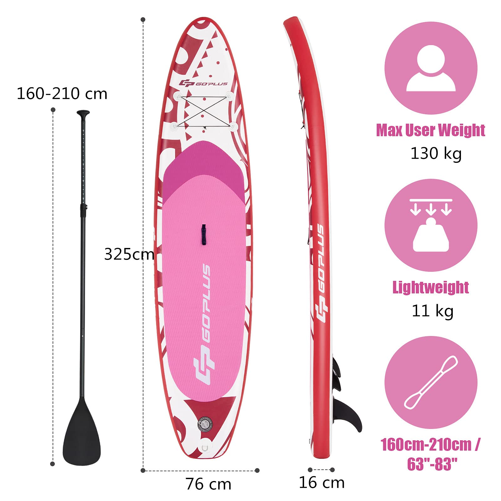 RELAX4LIFE 320/335 x 76 x 15cm SUP Board Set, Aufblasbares Stand Up Paddling Board, Paddelboard mit Sicherheitsleine & Paddel & Pumpe & Rucksack & Reparaturset & 3 Finnen, für Anfänger& Profis