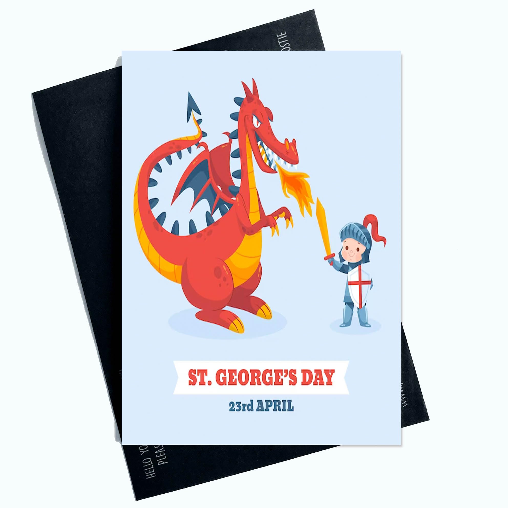 Peachy Antics St George's Day 23rd April St George's Day Card For Him For Her England Flag Celebration Card For Anyone Knight And Dragon AP114