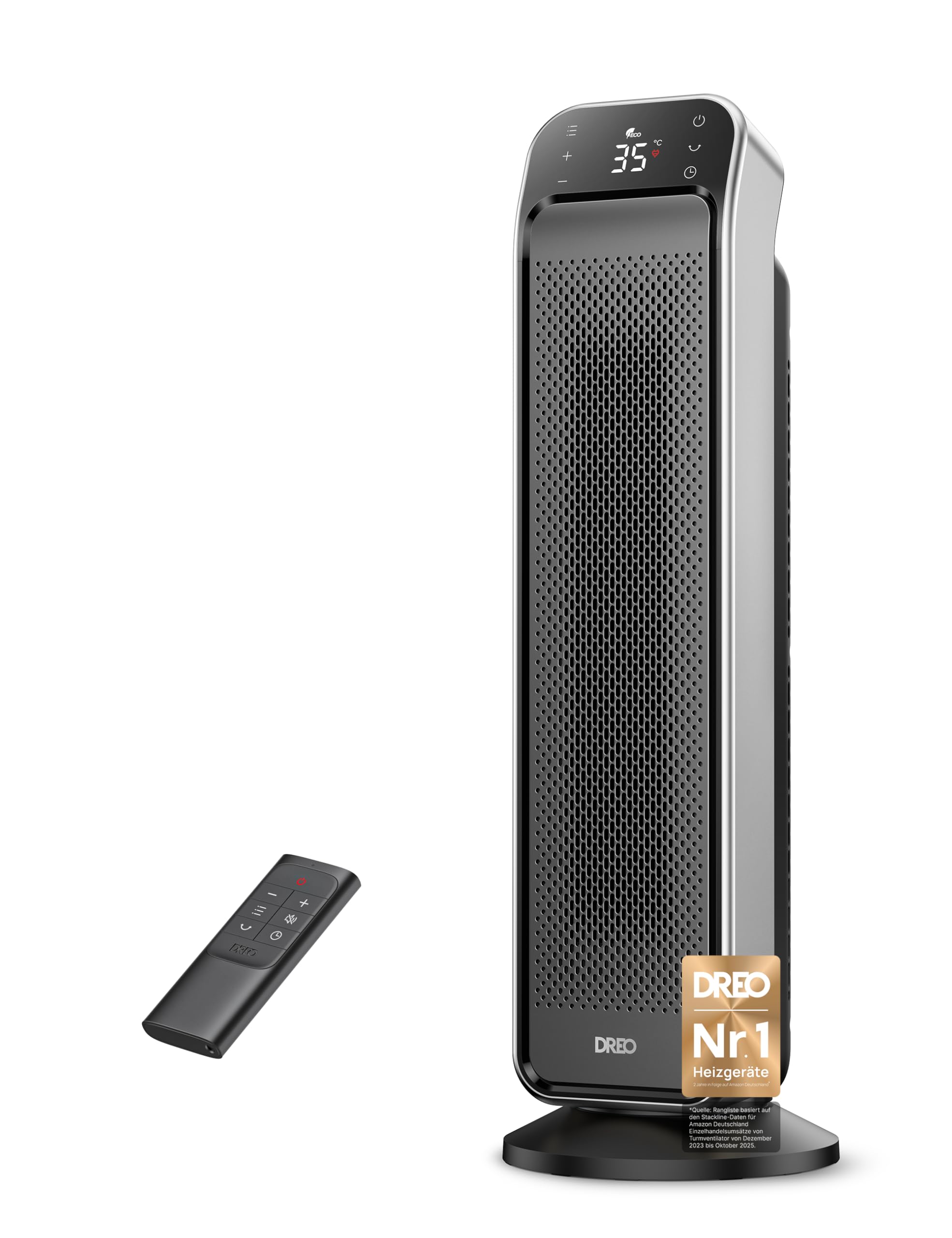 Dreo Solaris Max Heizlüfter 2000W Keramik Heizung Elektrisch mit Fernbedienung Thermostat 25 Zoll 3 Modus 12-Std-Timer
