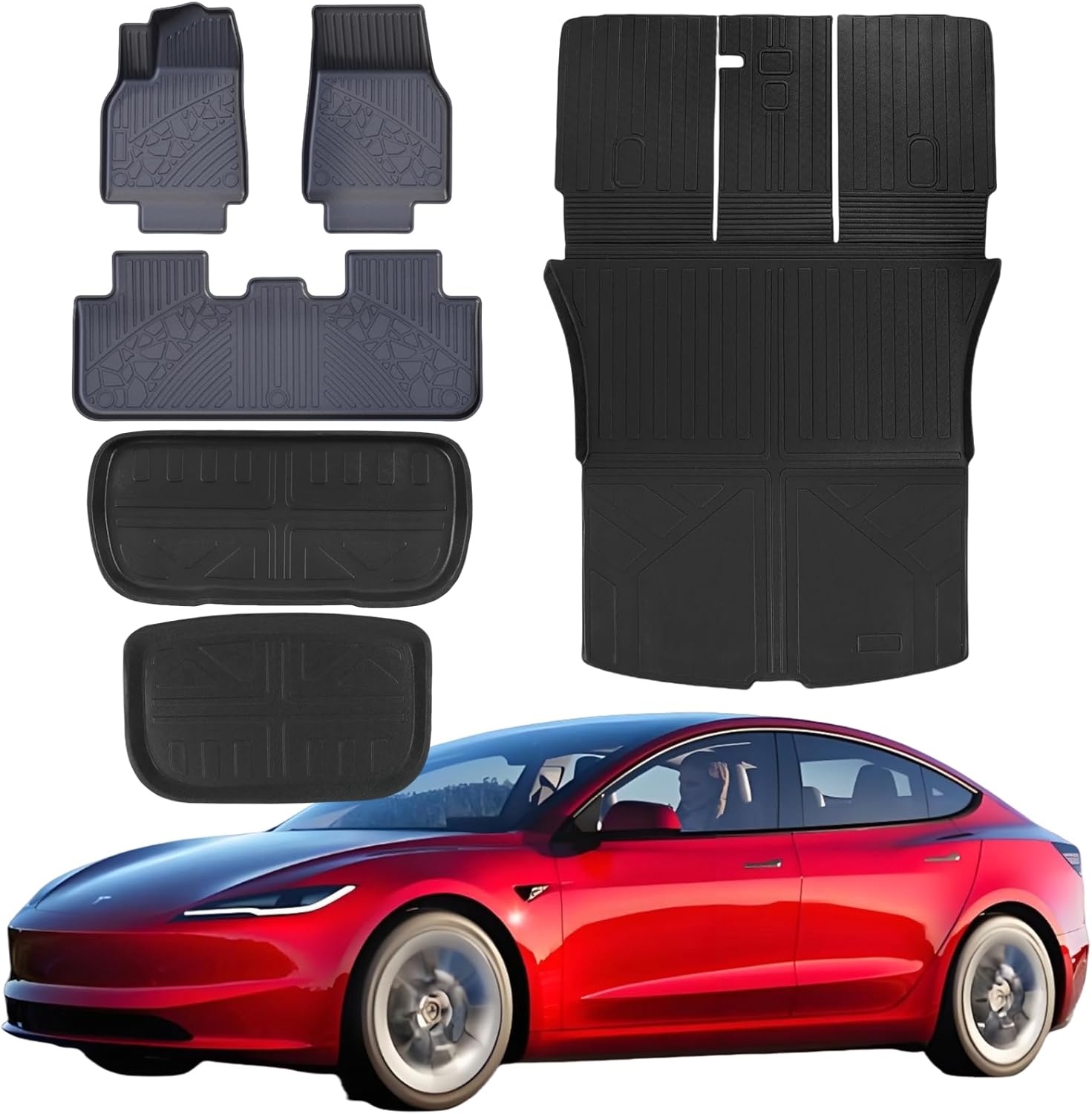 Floor Mats for Tesla Model Y Juniper 2025-2026, Front Rear Cargo Mat Backrest Mat Rear Trunk Liner Fit for New Version Tesla ModelY Accessories 5 Seat 2025-2026 TESLA MODEL Y JUNIPER