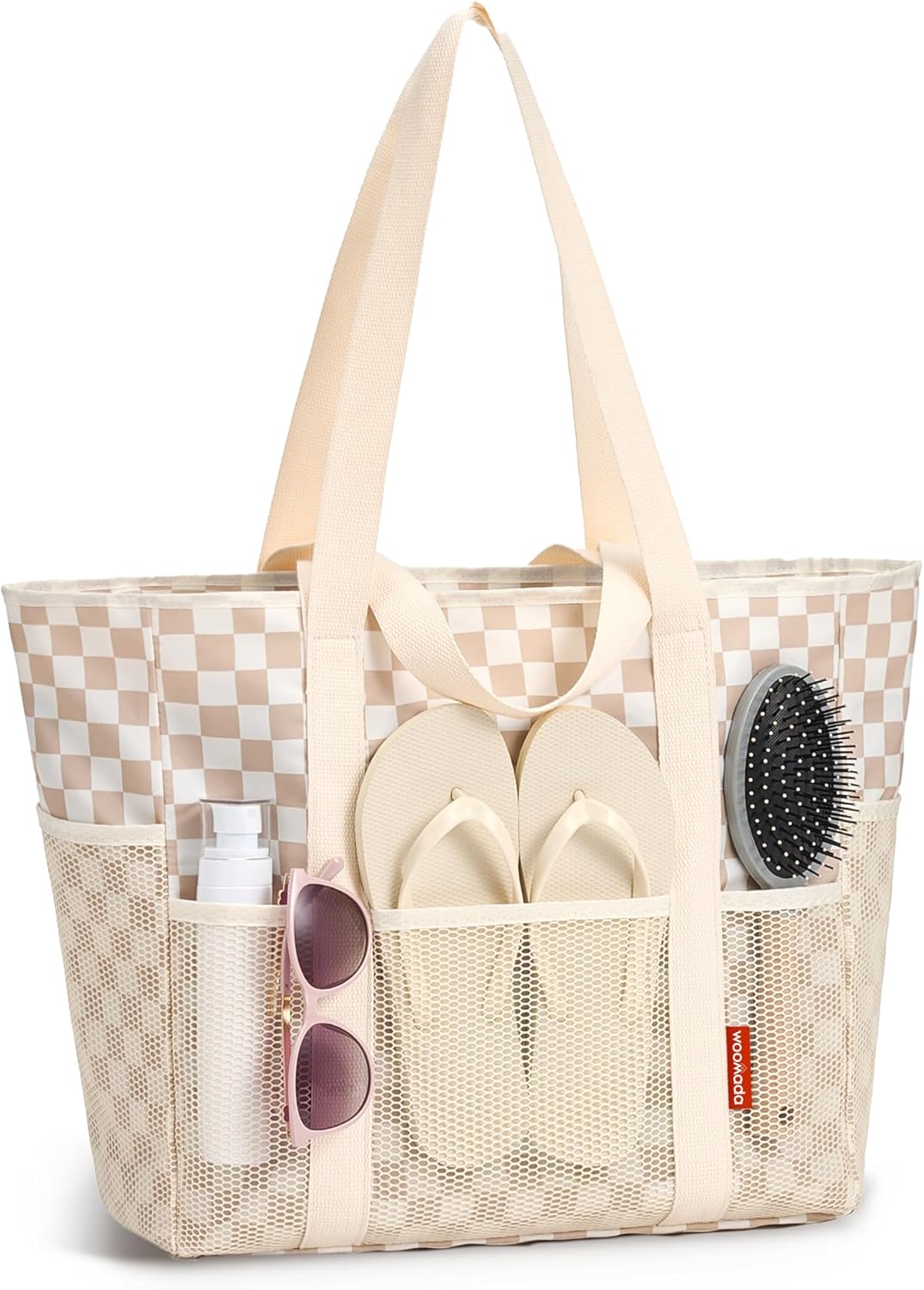 WOOMADA Large Mesh Beach Tote -Tote Bag for Towels & Vacation Essentials