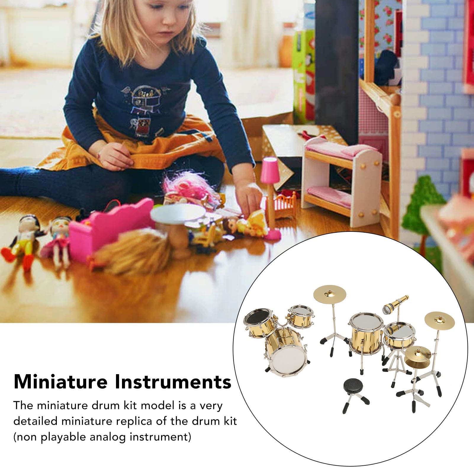 HERCHR Mini Kit De Batería De 8 Uds., Instrumento Musical En Miniatura, Juego De Batería, Decoración De Instrumentos Pequeños De Metal De Escritorio para Decoración del Hogar