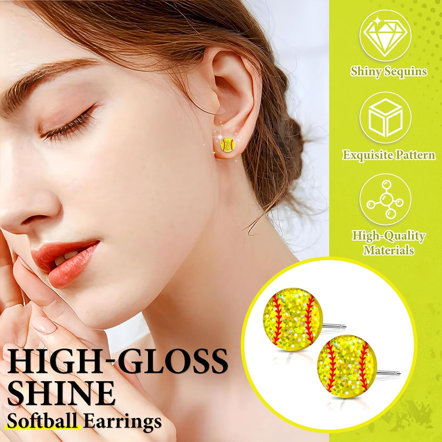 Softball Earrings for Women Sparkly Softball Earrings Round Stud Earrings Sport Lover Holiday Party Jewelry for Women - Image 2