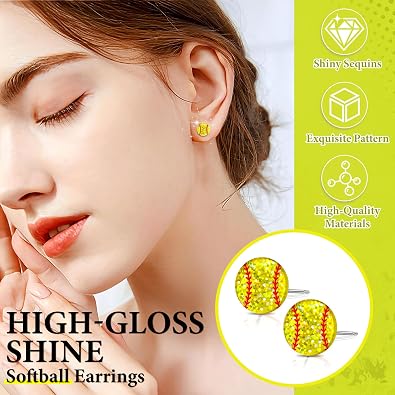 Softball Earrings for Women Sparkly Softball Earrings Round Stud Earrings Sport Lover Holiday Party Jewelry for Women
