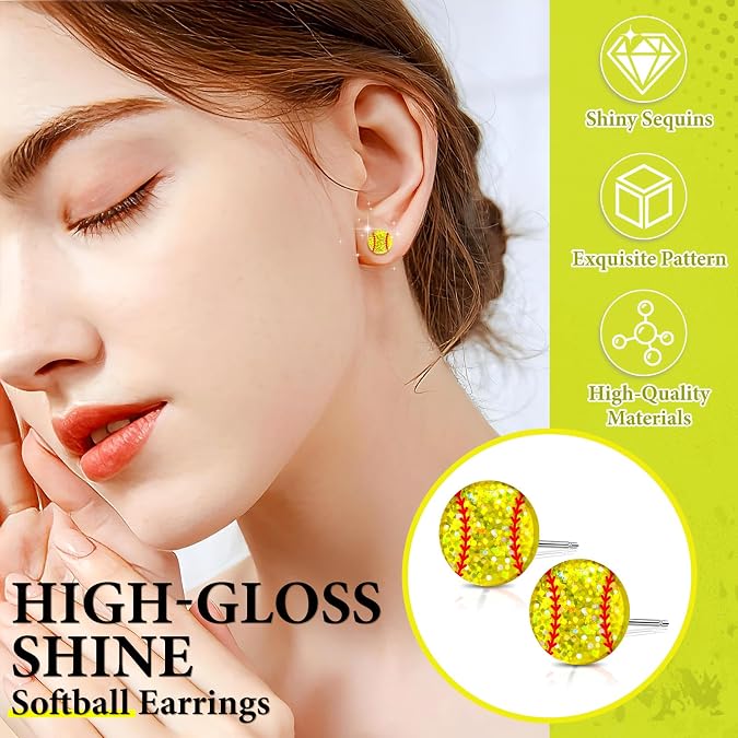 Softball Earrings for Women Sparkly Softball Earrings Round Stud Earrings Sport Lover Holiday Party Jewelry for Women