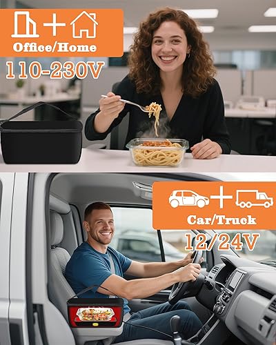 Miniatura 6 de Dosevita Calentador de alimentos portátil para automóvil 12 V 24 V 110 V mini lonchera personal con calefacción para microondas para recalentar y