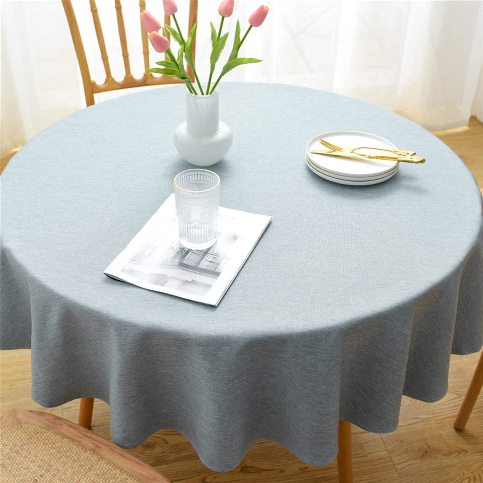 Nappe ronde en coton et lin de qualité supérieure pour table de 220cm