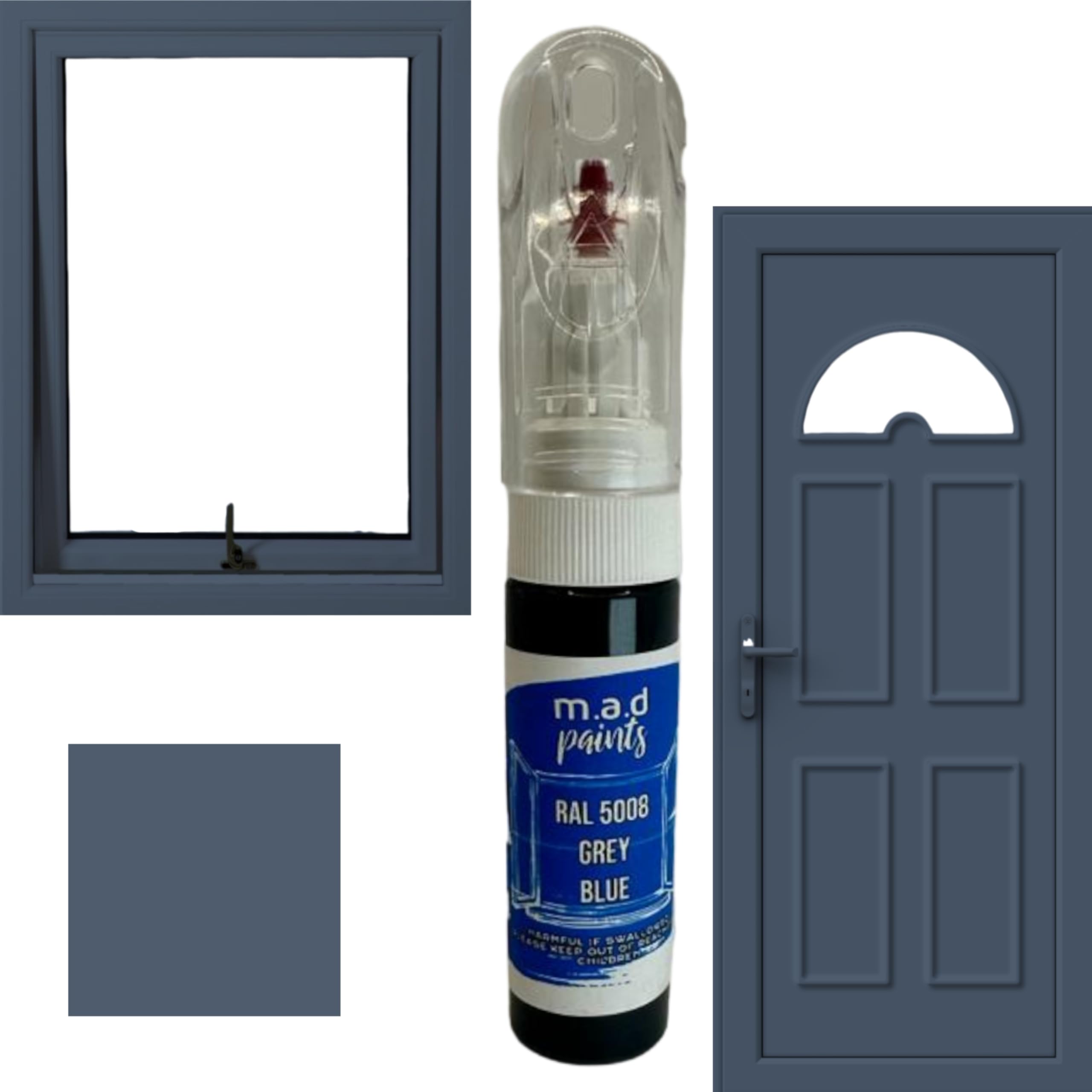 M.a.d Myldan Auto Design Ral 5008 Grey Blue M.a.d Upvc Window Door Frame Touch Up Paint Scratch Chip Repair (Ral 5008 Grey Blue)