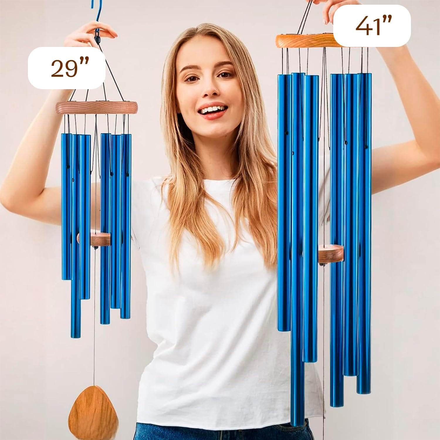 Carillon à vent en aluminium de 125 cm - 6 tubes en métal - Carillon sonore pour extérieur, jardin, terrasse - Décoration avec attrape-vent - Classique - Bleu