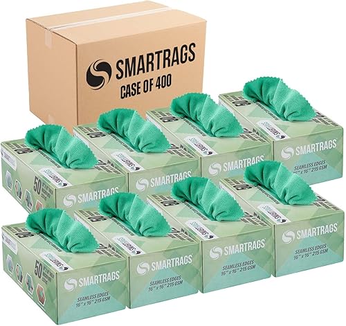 Arkwright Trapos inteligentes en caja (caja de 400) paños sin pelusa de 215 GSM, trapos de microfibra reutilizables para limpieza, polvo en casa,