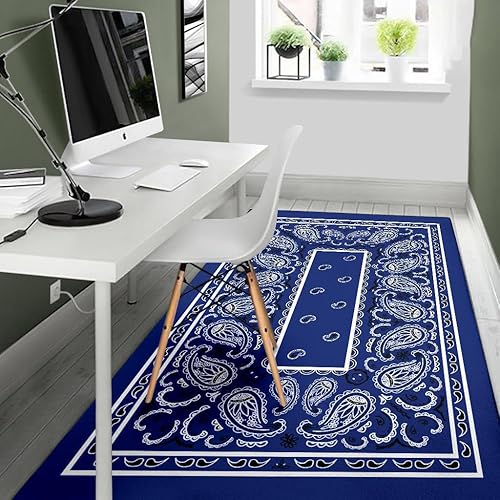 Miniatura 5 de Alfombra bandana personalizable para sala de estar, color azul y blanco, tapete antideslizante para niños, lavable a máquina, transpirable,