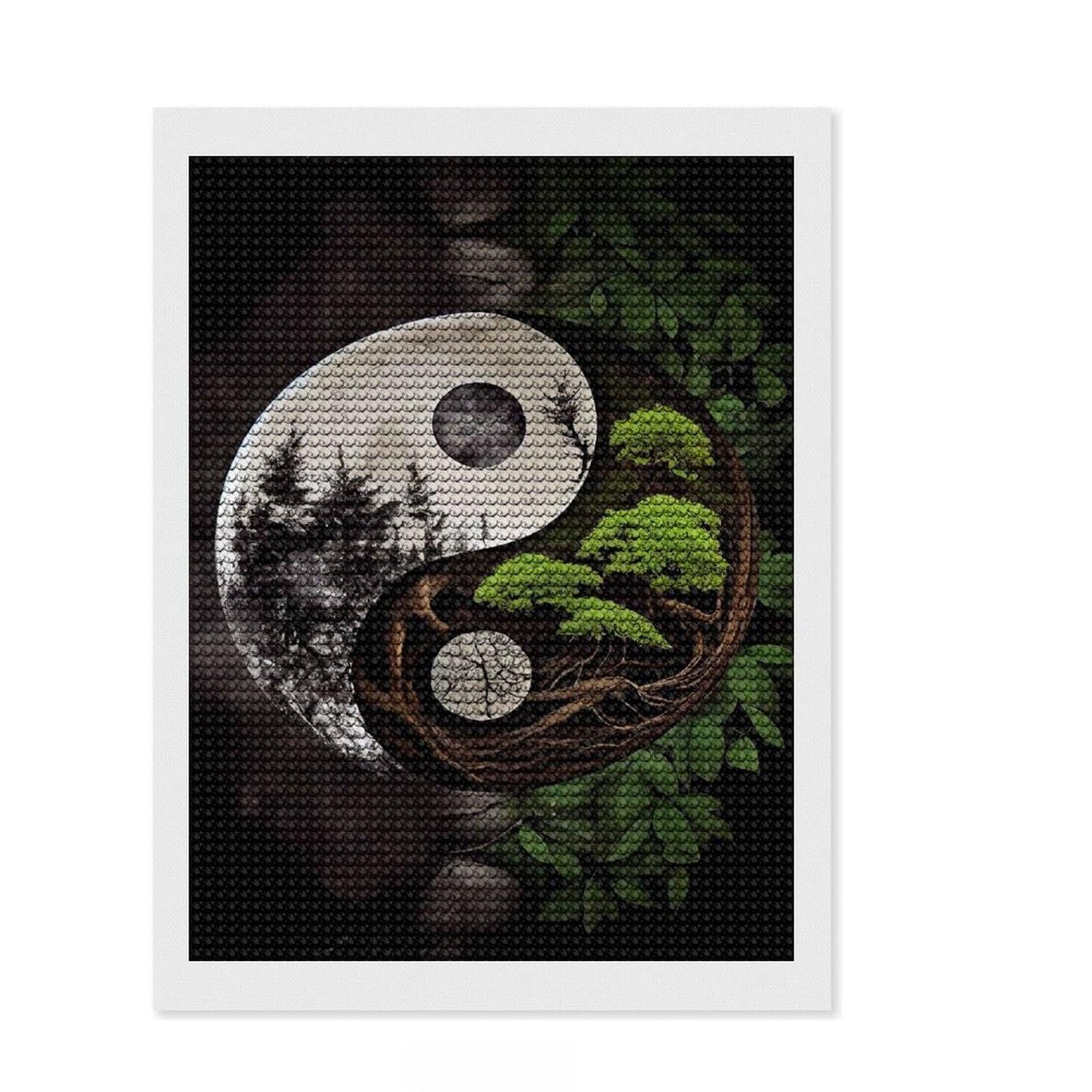Junmoney Natures Yin and Yang Diamond Painting Canvas Set 12"x16", Relaxing DIY Hobby, Living Room Decor, for Teens, Holiday Gift Idea