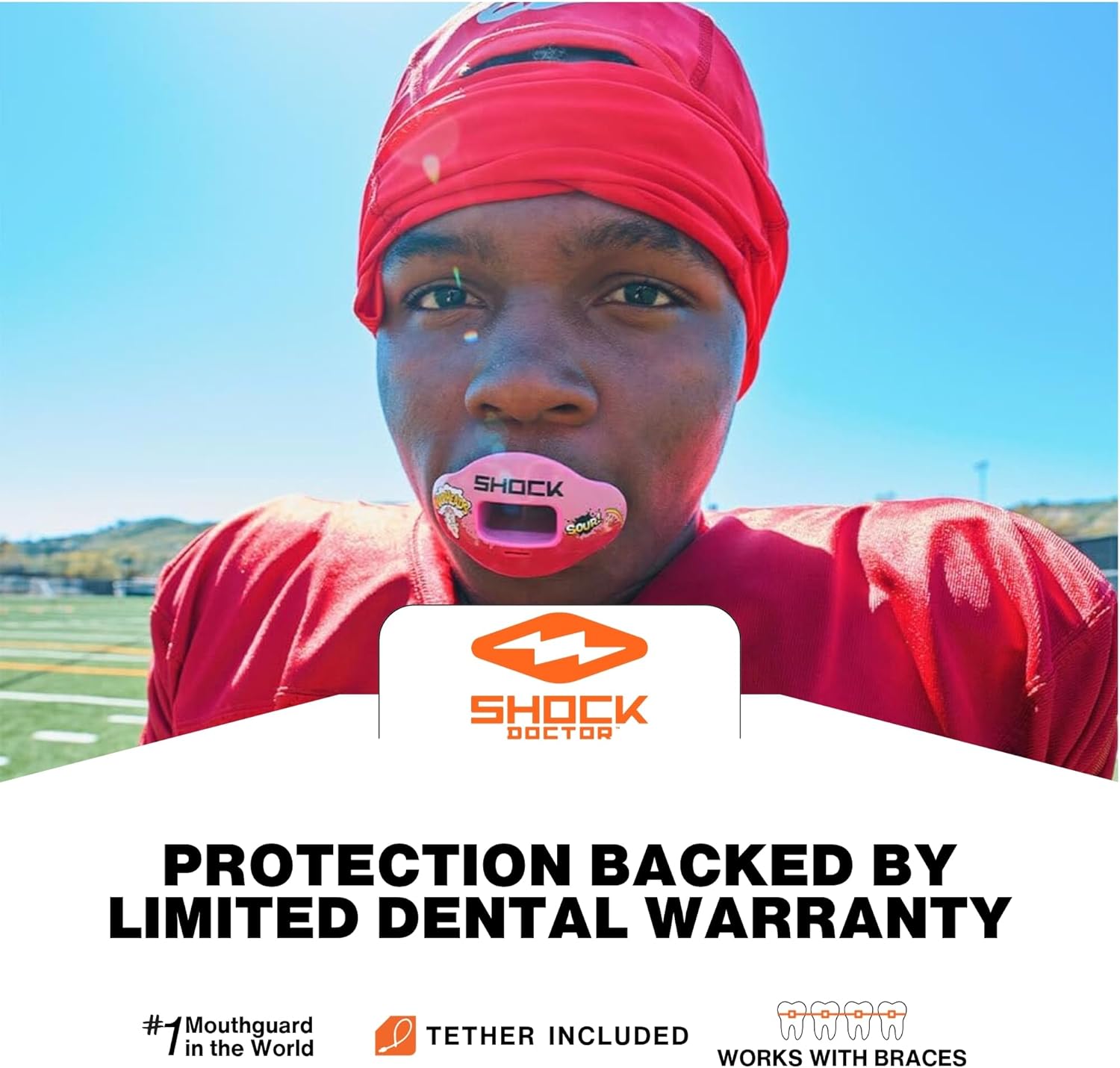 Shock Doctor Kool Aid Lip Guard Mouth Guard - Max Air Flow, Full Mouth Protection Compatible with Braces, Lip Guard, Instant Fit Mouthguard for Football, Hockey, Lacrosse