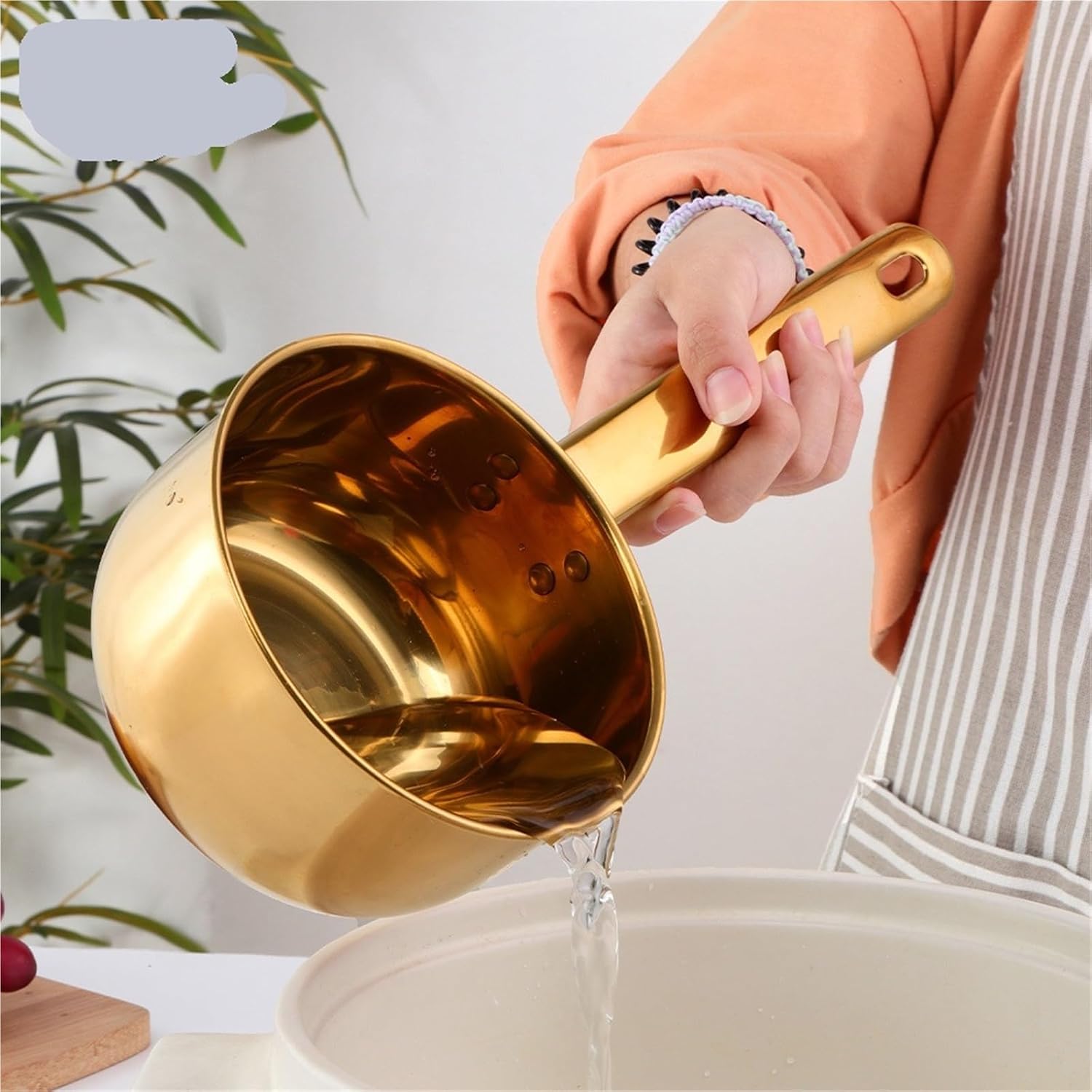 1Pcs Stainless Steel Water Scoop Long Handle Spoon Food Serving Soup Kitchen Ladle for Cooking Serving Soups(Rainbow 1)