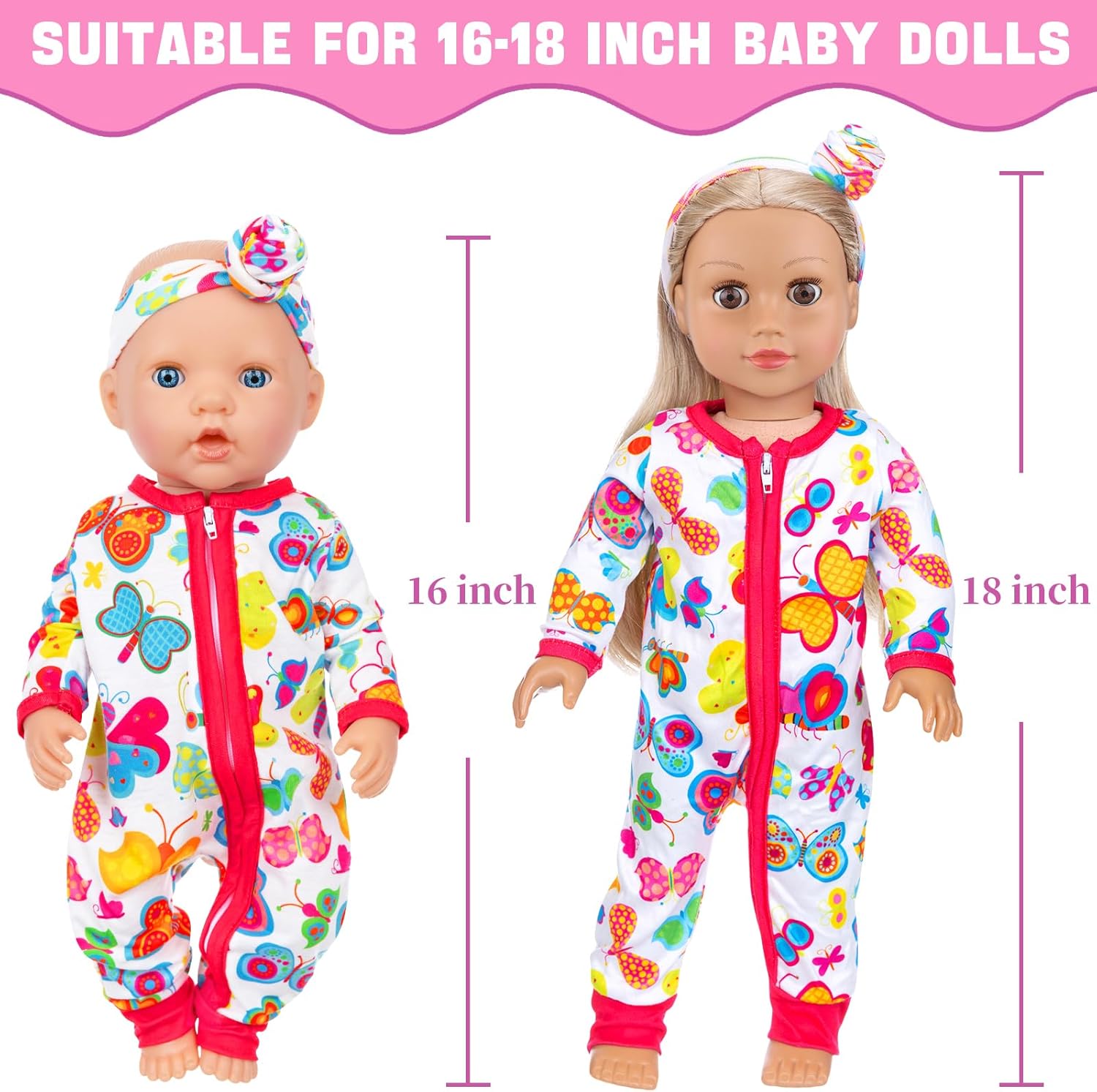 ZITA ELEMENT 5 Sets 14-18 Inch Baby Doll Clothes Outfits Casual Wear with Accessories - 10 Pcs Including Rainbow, Strawberry, Floral, Flamingo, and Butterfly Designs for 14-18 Inch Dolls