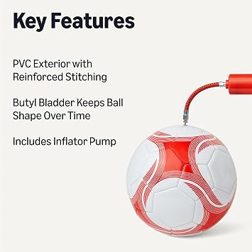 Amazon Basics Size 5/4/3 Football with Pump and Bag, Training Ball, PVC Construction, Butyl Bladder, Machine Stitched Practice Balls for Teams, Schools, Camps, White and Red