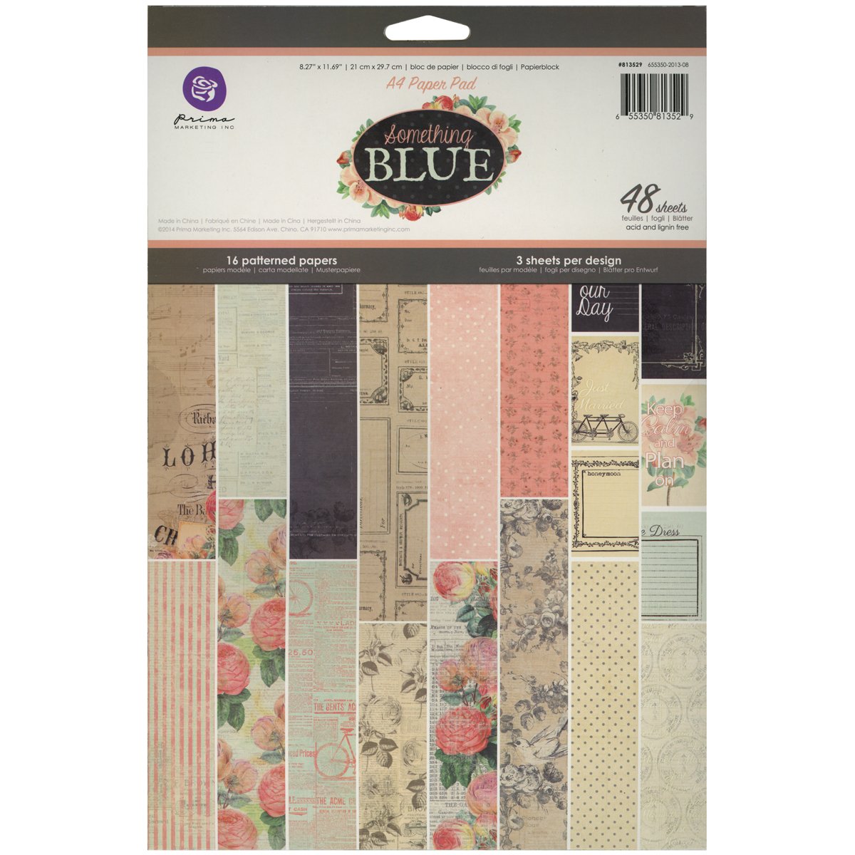 Prima Marketing Something Paper Pad, 16 Single-Sided Patterns, Blue