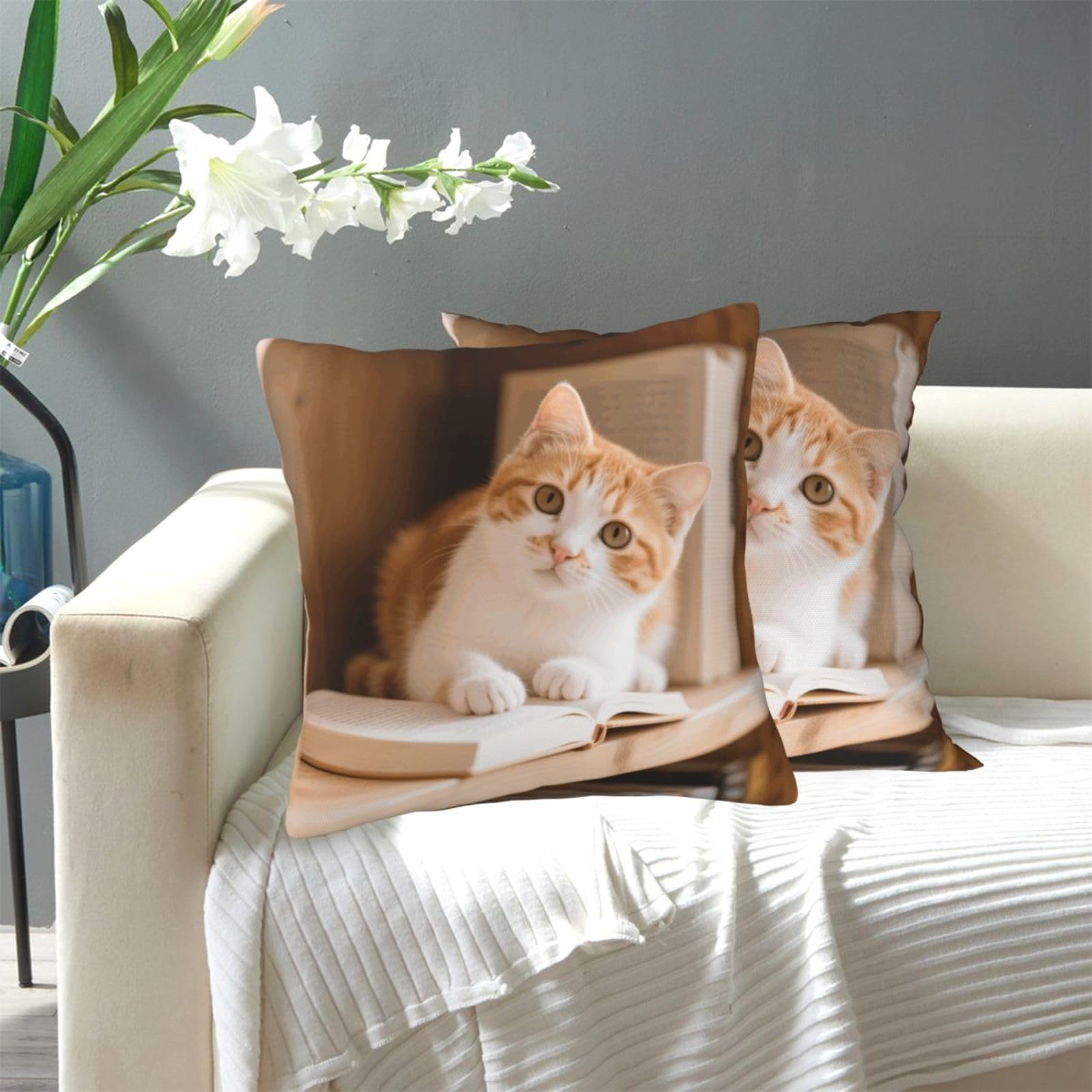 FekiLoot Decorative Throw Pillow Covers Modern Farmhouse Pillowcase Double Sided Cozy Cushion Cover for Sofa Couch Bed 18"X18" Cute Kitten