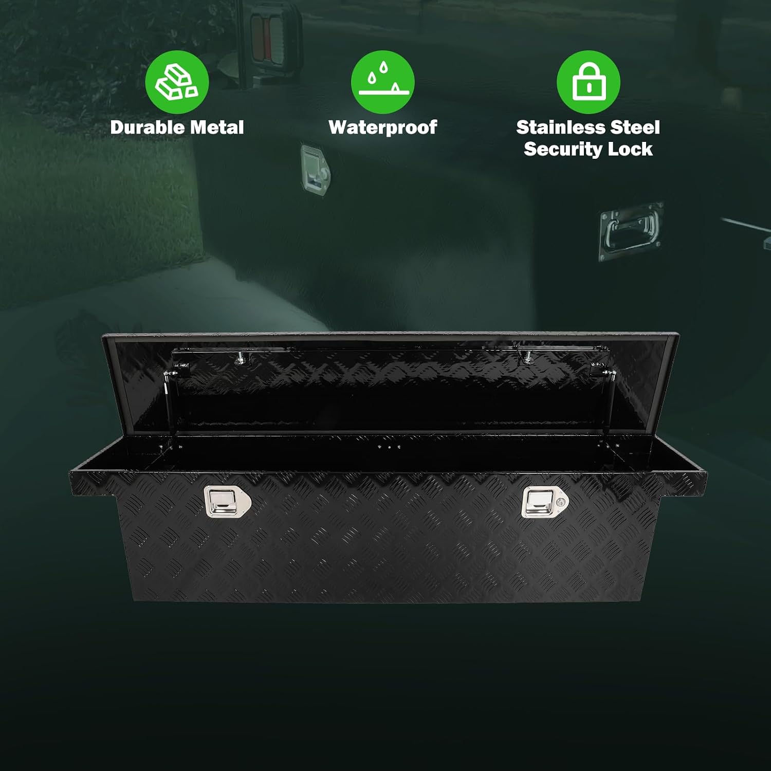 SCITOO 60" Aluminum Diamond Plate Truck Bed Tool Box,Heavy Duty Crossover Storage for Most Full Size Pickups,Lockable Weatherproof Chest,Fits 60"WX14"DX14"H Truck Beds,Easy Access to Load and Unload
