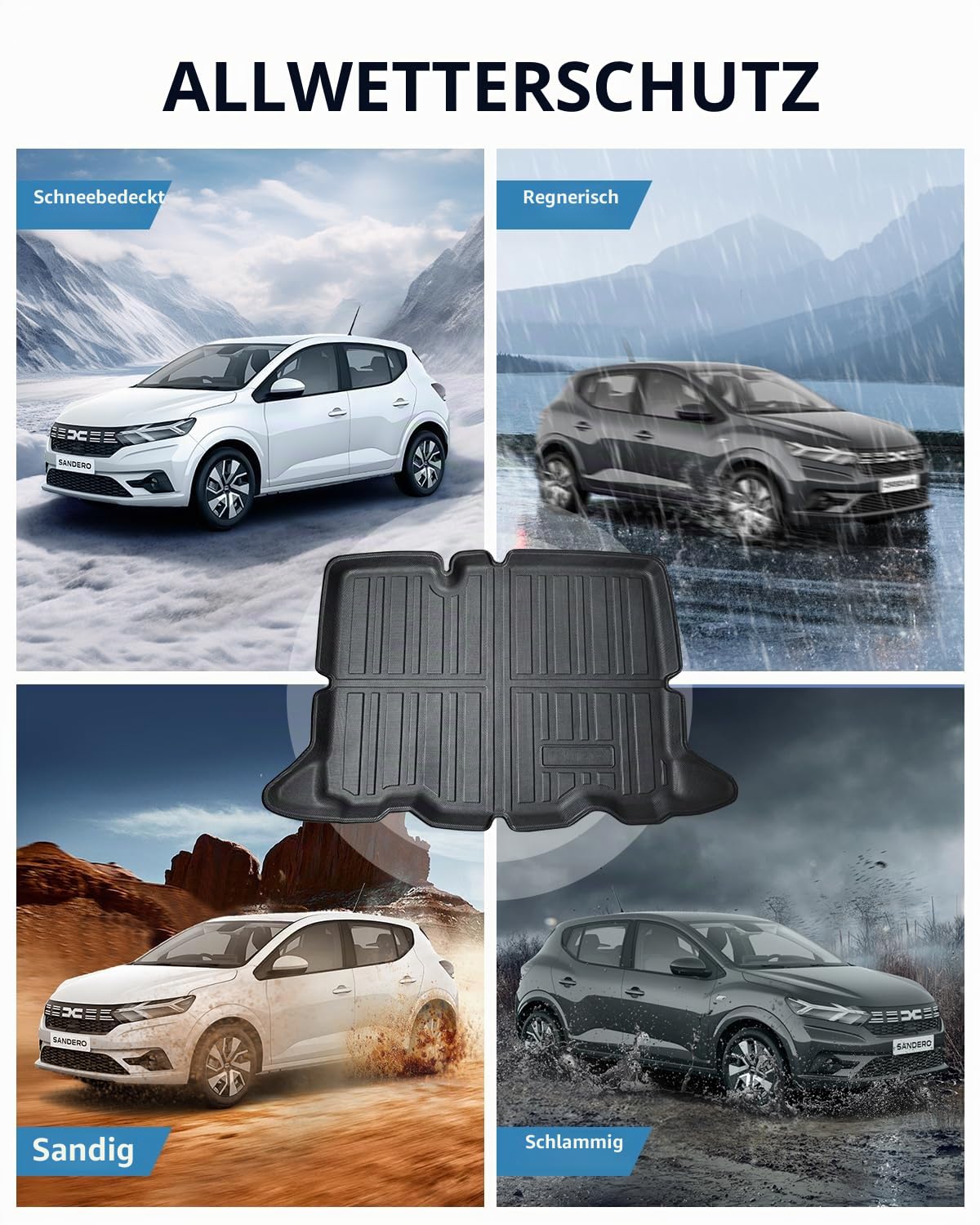 TPE Untere Kofferraummatte Original für Dacia Sandero 3 2021-2026 | Hinten Kofferraum Schutzmatte mit Hohem Rand, Rutschfestes und Wasserdichtes, Geeignet für die untere schicht des kofferraum