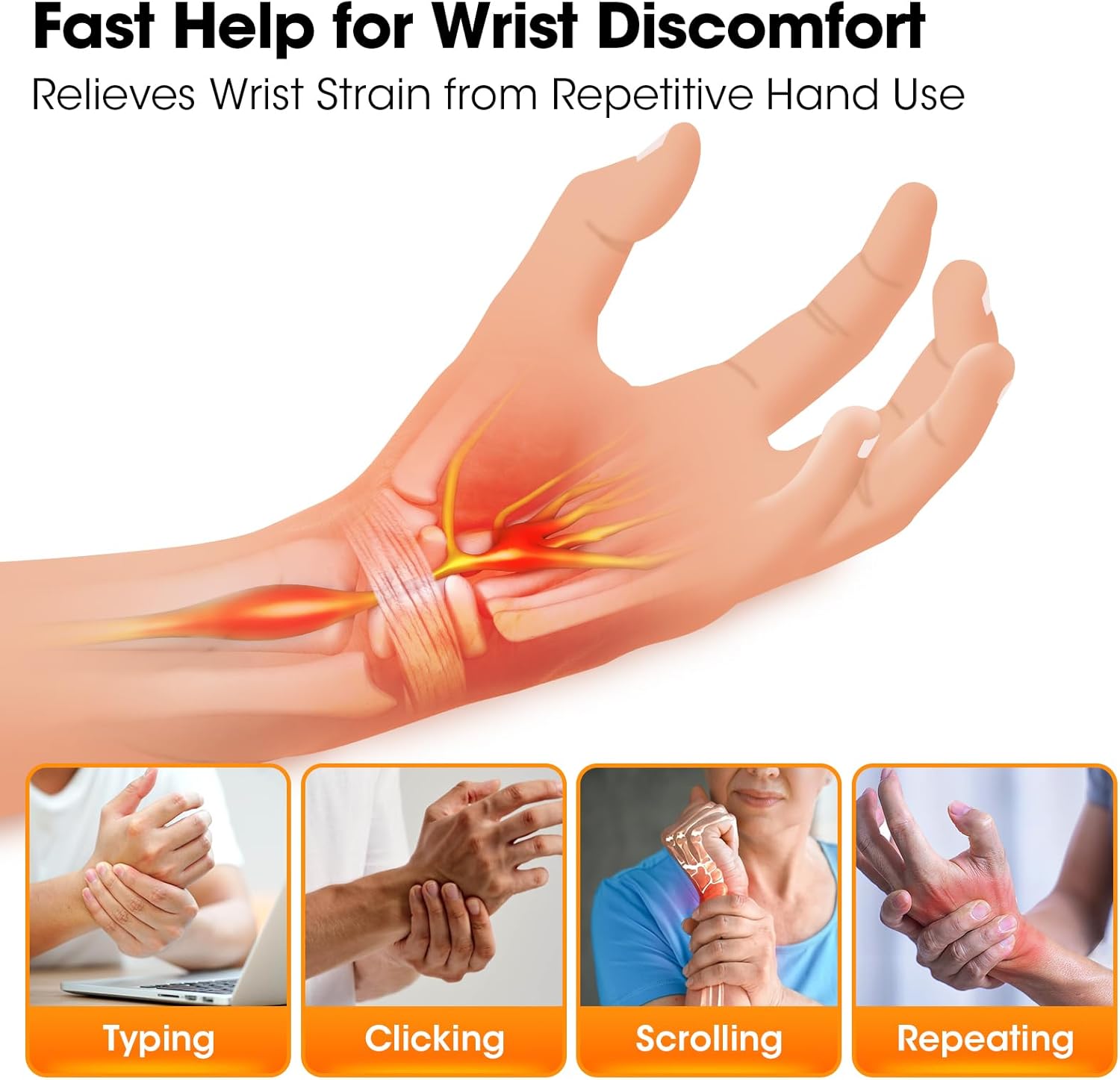 Cordless Heated Wrist Massager for Carpal Tunnel, Heated Wrist Brace, Wrist Heating Pad Wrap for Pain Relief, Wrist Hand Heating Pad, Hand Massager with Heat, Red Light for Carpal Tunnel, Gray