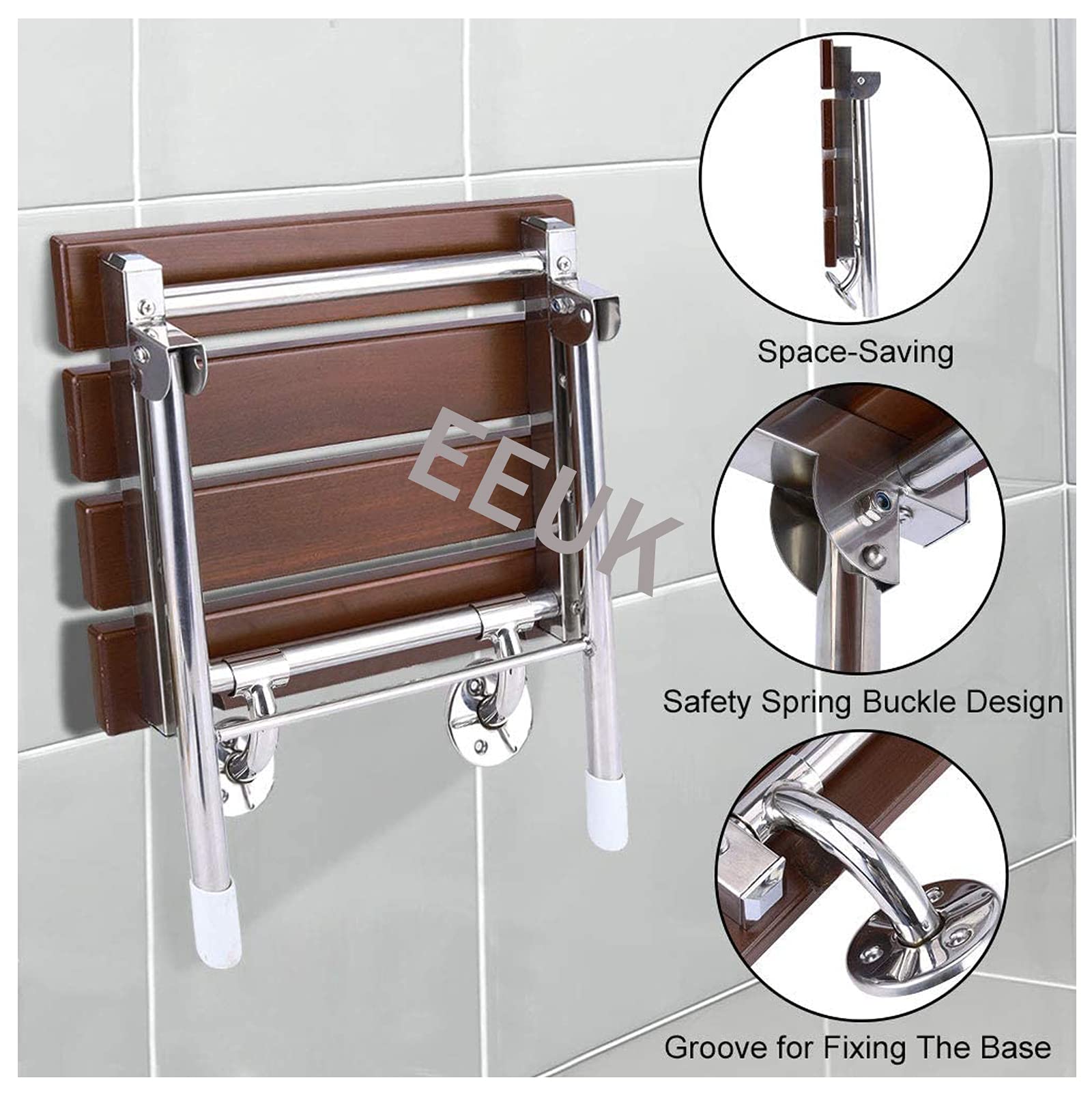 Banco para asiento de ducha, taburete plegable de pared, asiento de ducha abatible, sillas de ducha plegables montadas en la pared para ducha interior de acero inoxidable para personas mayores,
