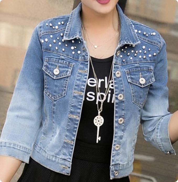 Amazon スタッズ おしゃれ デニム ジャケット Gジャン きれいめ フォーマル ジージャン コート レディース セレブ ファッション コート ジャケット 通販