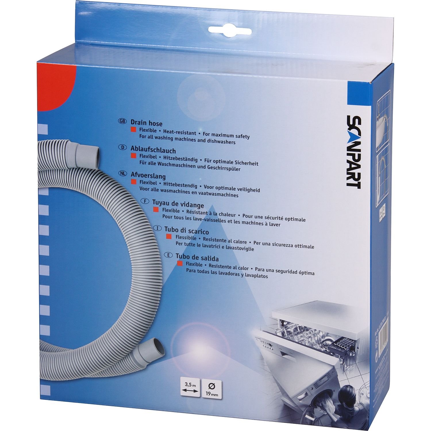 Scan Part Drain Hose for Washing Machine or Dishwasher 3,5m