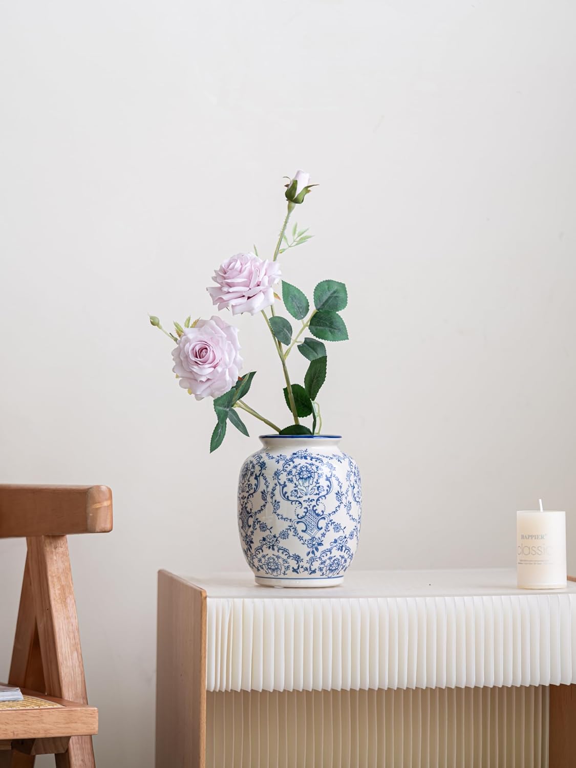 Blue and White Vase, Vintage Blue Ceramic Flower Vessel,Ceramic vases for Home Decor,Vintage Vase for Home Decor, Living Room, Shelf, Office, Rustic Table Centerpiece (Blue and white-01, Small) - Image 4