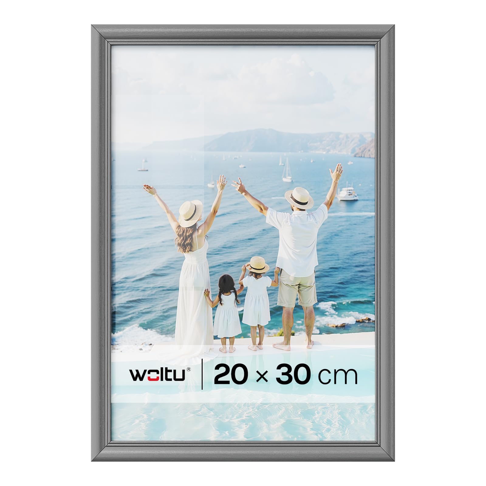 WOLTU Bilderrahmen 20x30 cm Grau, Fotorahmen aus Massivholz und PS-Platte, Holzrahmen mit Passepartout, zum vertikalen oder horizontalen Aufhängen/Aufstellen, Posterrahmen Collage Wanddeko
